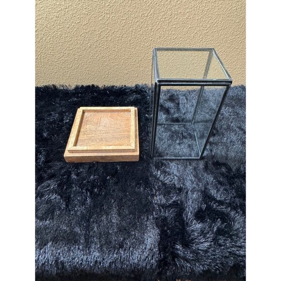 Small Square Glass Hurricane Candle Holder With Wood Base By World Market - Picture 4 of 8